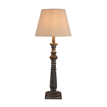 Incia Column Table Lamp - Brown Wood Base with Linen Shade - Timeless Handcrafted Design