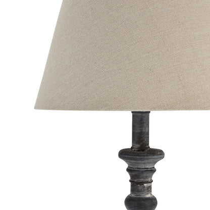 Incia Column Table Lamp - Brown Wood Base with Linen Shade - Timeless Handcrafted Design