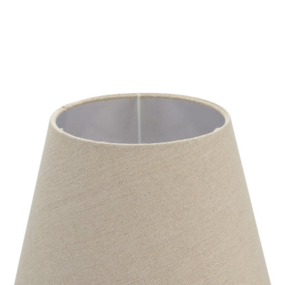 Incia Column Table Lamp - Brown Wood Base with Linen Shade - Timeless Handcrafted Design