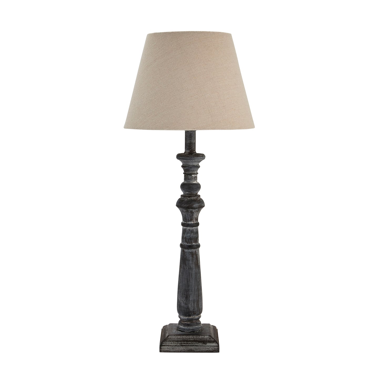 Incia Column Table Lamp - Brown Wood Base with Linen Shade - Timeless Handcrafted Design