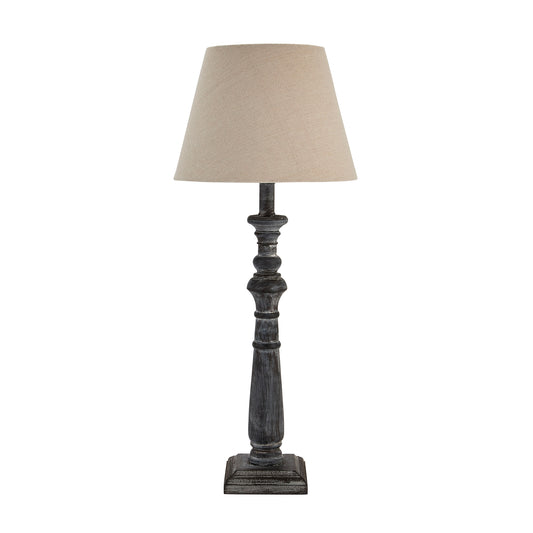 Incia Column Table Lamp - Brown Wood Base with Linen Shade - Timeless Handcrafted Design