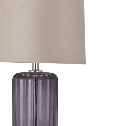 Alberta Metallic Glass Lamp - Velvet Shade - Ribbed Handcrafted Base - Beige Glass