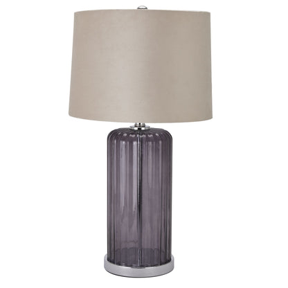 Alberta Metallic Glass Lamp - Velvet Shade - Ribbed Handcrafted Base - Beige Glass