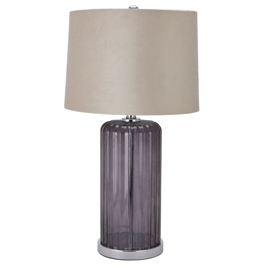 Alberta Metallic Glass Lamp - Velvet Shade - Ribbed Handcrafted Base - Beige Glass