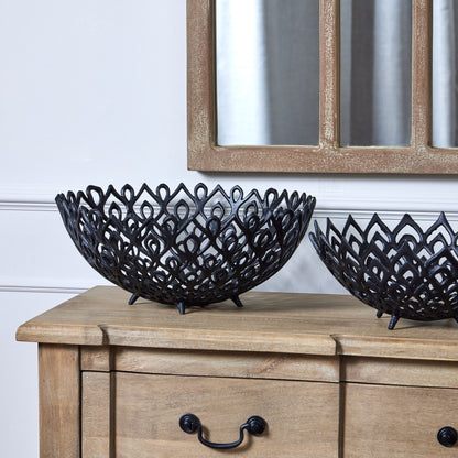 Black Cast Large Lattice Bowl Black Aluminium 22864