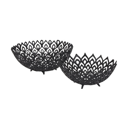 Black Cast Lattice Bowl Black Aluminium 22874