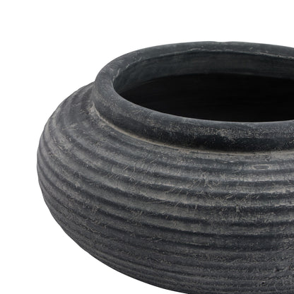 Amalfi Grey Round Ribbed Planter Grey Ceramic 23292