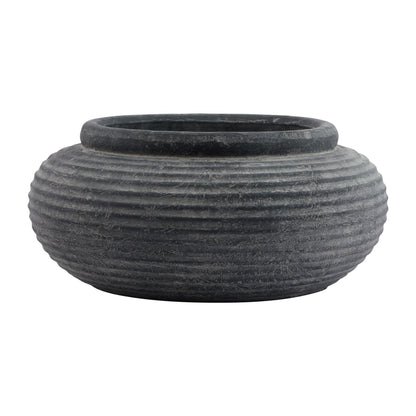 Amalfi Grey Round Ribbed Planter Grey Ceramic 23292