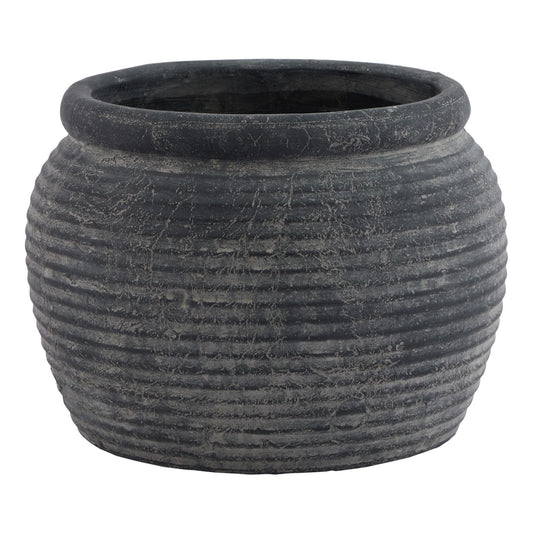 Amalfi Grey Rimmed Large Plant Pot Grey Ceramic 23299