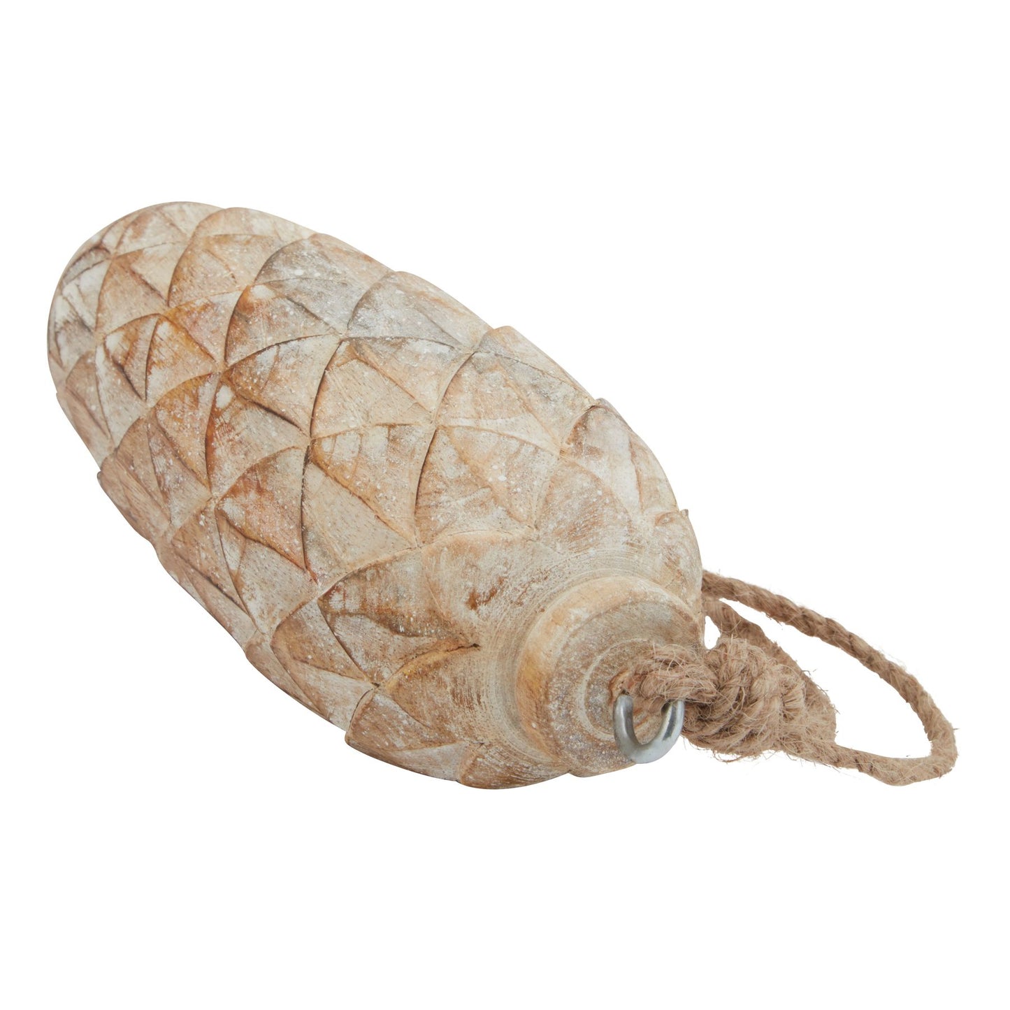 Antique White Wash Large Pine Cone Bauble Brown Wood 23452