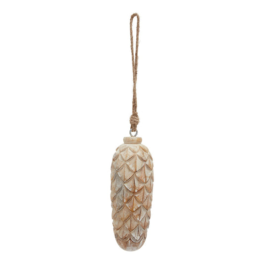 Antique White Wash Large Pine Cone Bauble Brown Wood 23452