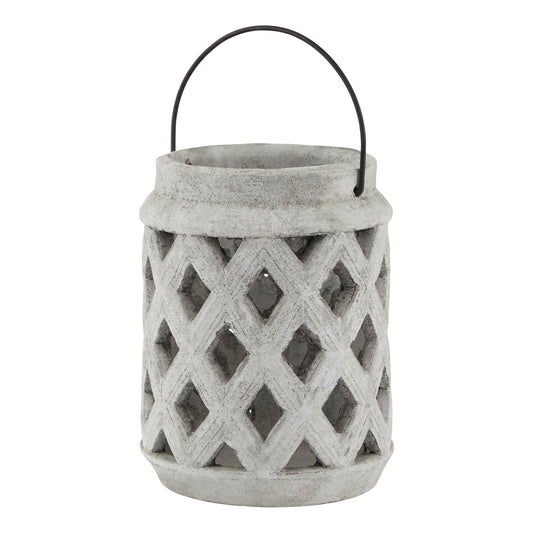 Athena Stone Large Lattice Lantern White Ceramic 23631