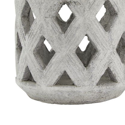 Athena Stone Lattice Lantern White Ceramic 23632