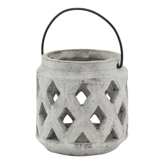 Athena Stone Lattice Lantern White Ceramic 23632