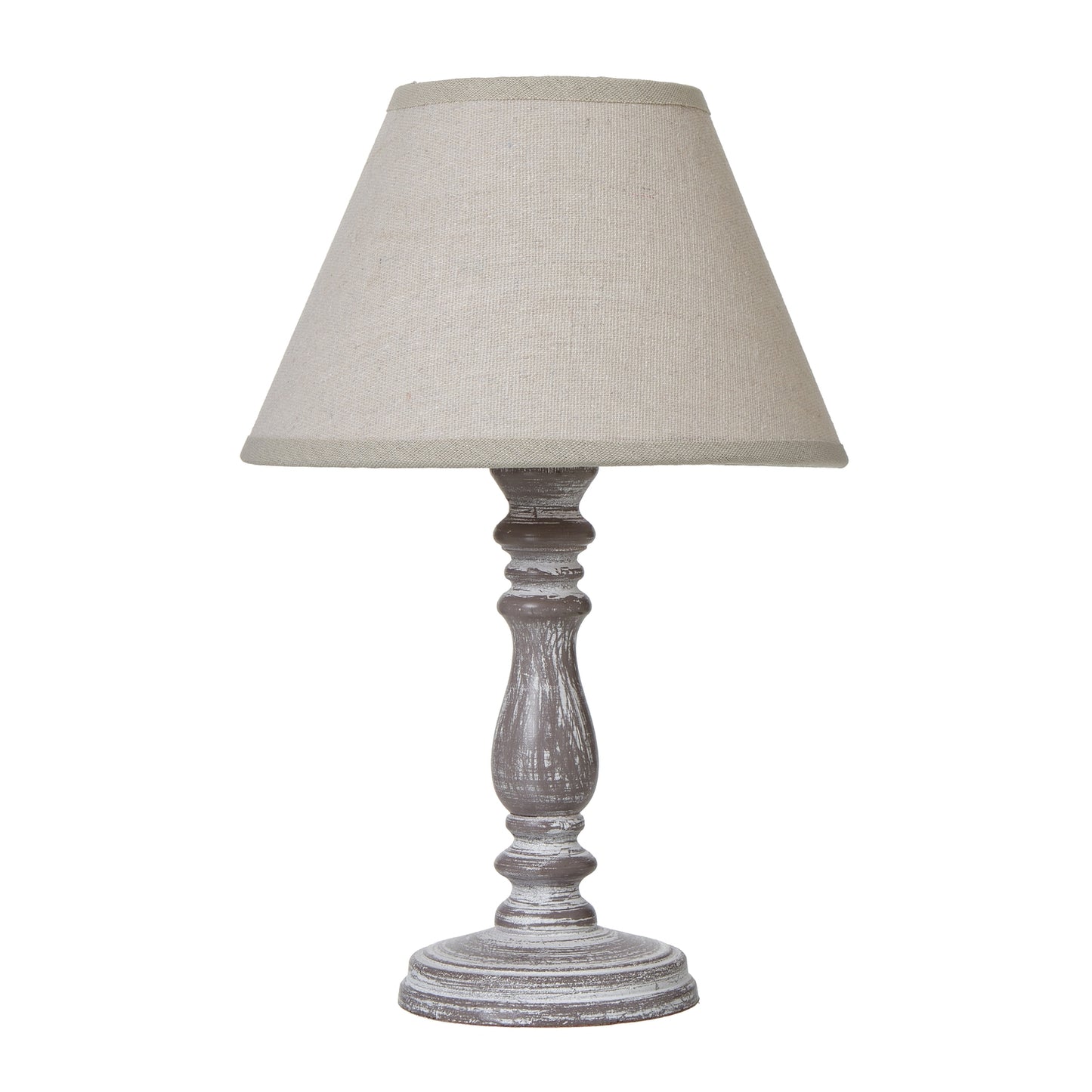 Setia Column Table Lamp - Weathered White Wood Base with Linen Shade - Rustic Elegance