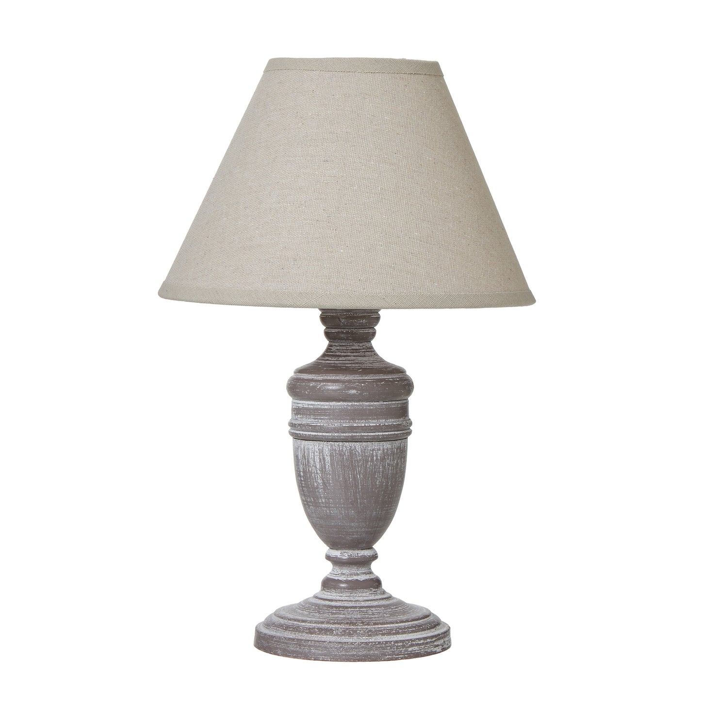 Metis Urn Table Lamp - White Wood Base with Linen Shade - Rustic Elegance