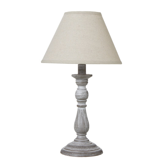 Augusta Column Table Lamp With Linen Shade Grey Wood 23888