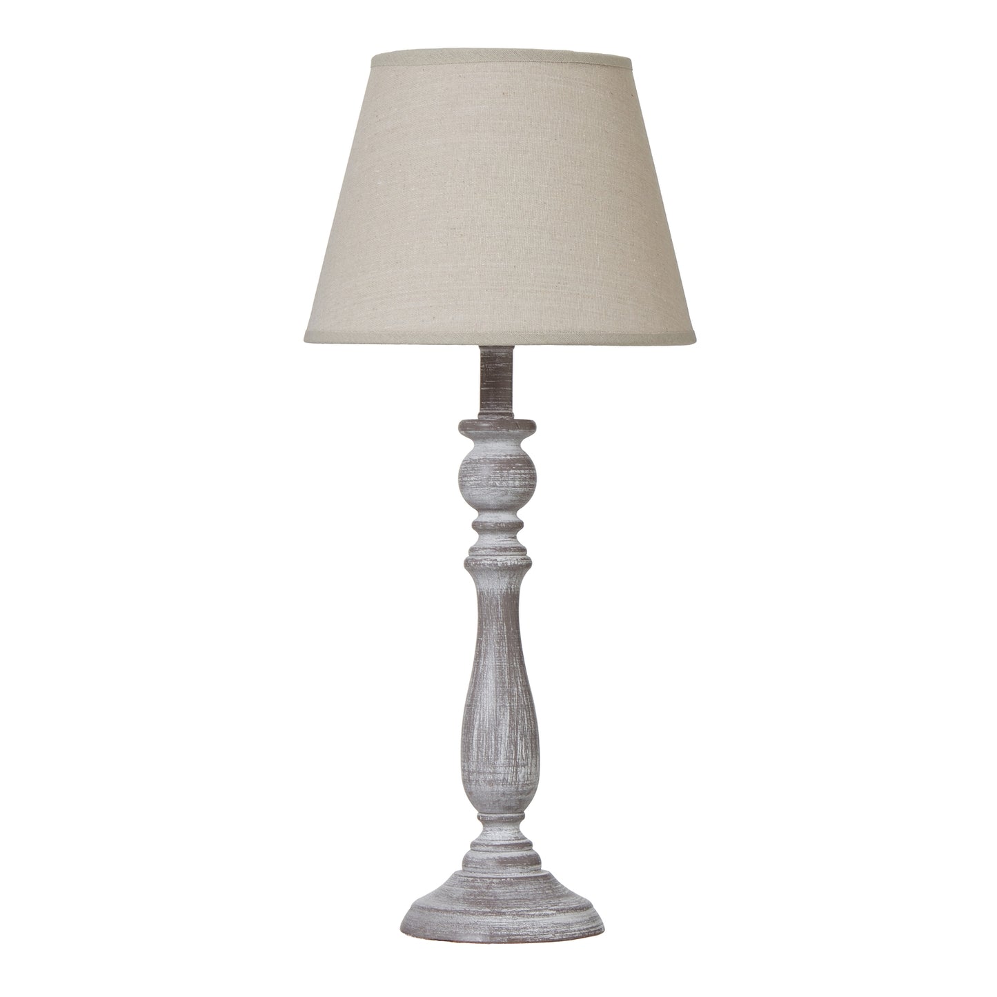 Dunum Column Table Lamp - White Wood Base with Linen Shade - Rustic Elegance