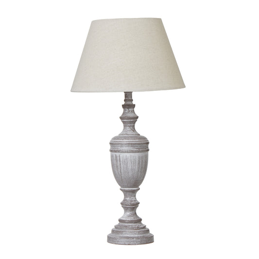 Nola Urn Table Lamp - White Wood Base with Linen Shade - Timeless Elegance