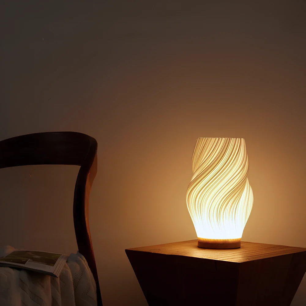 Serene Wavecrest Lamp - USB Powered - Dimmable - Warm/Natural Light - Wave-Inspired Shade - Multiple Sizes