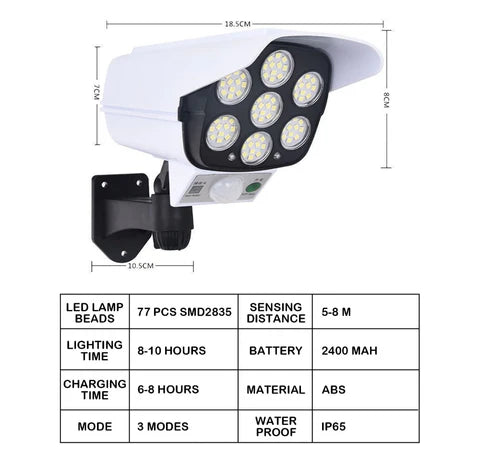 Simulated Surveillance Camera - Solar-Powered LED Security Deterrent - Weatherproof IP65 - Motion Detection Technology for Outdoor Use