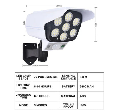 Simulated Surveillance Camera - Solar-Powered LED Security Deterrent - Weatherproof IP65 - Motion Detection Technology for Outdoor Use