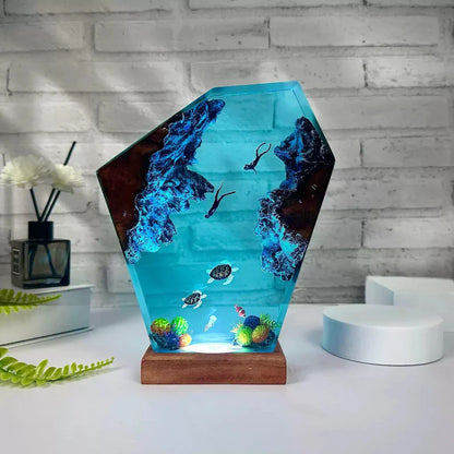 Ocean-Themed Night Light - Resin 3D Effect Lamp with USB Plug-In, Multicolor & Dimmable Lighting Options for Relaxation or Decor