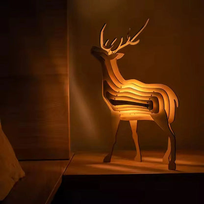 Wooden Animal Light - DIY 3D Puzzle Lamp - Rechargeable - Sensor Control - Warm White Light - Unique Basswood Design - Captivating Home Decor