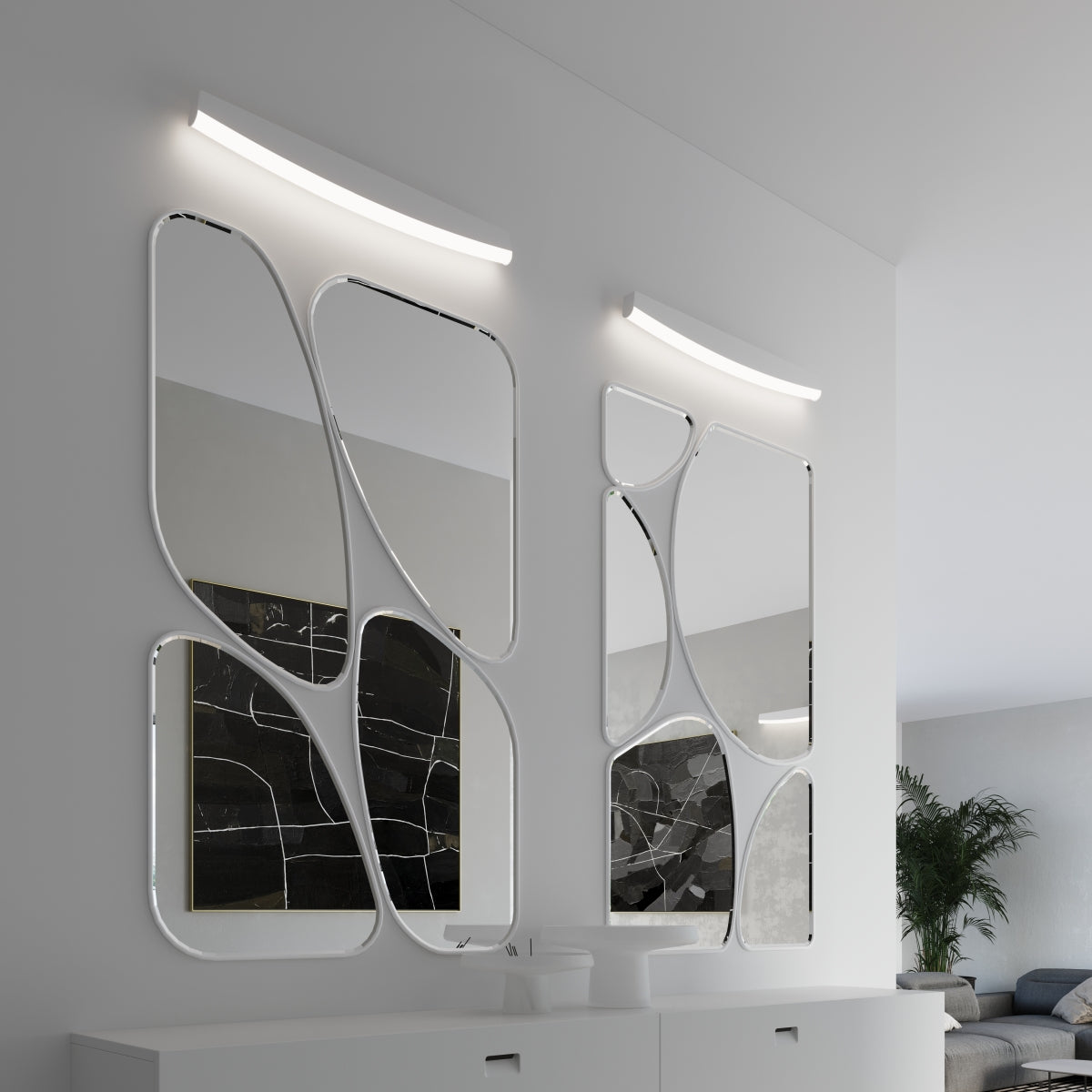 Modern LED Wall Sconce - 8W 3000K - Slim Arc Design - White Metal - 60x5.5x7 cm