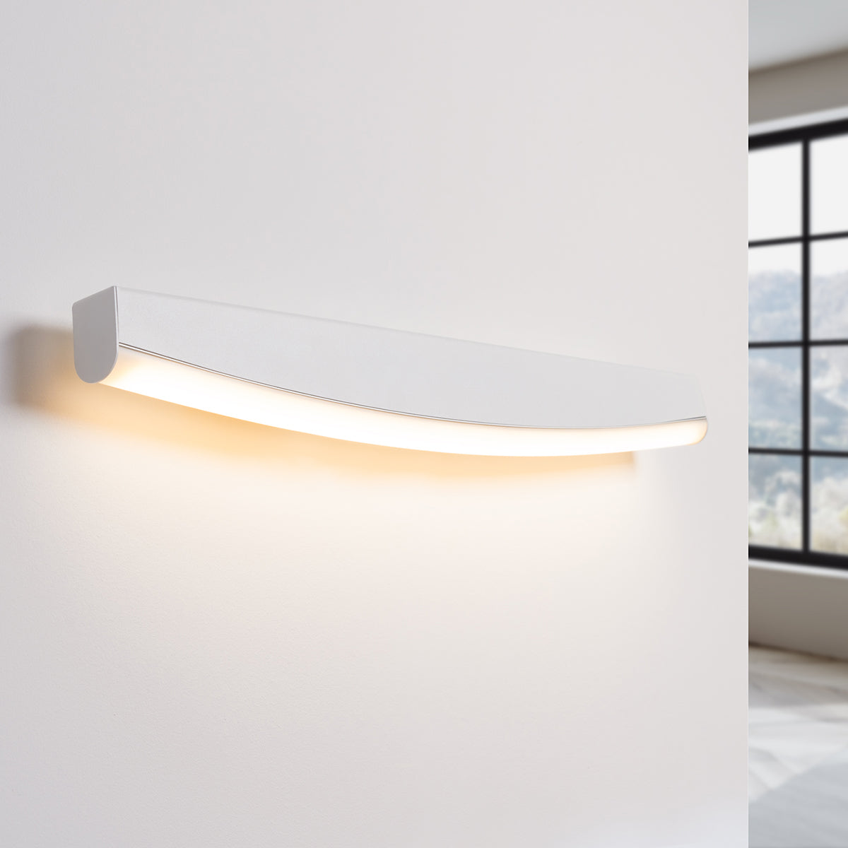 Modern LED Wall Sconce - 8W 3000K - Slim Arc Design - White Metal - 60x5.5x7 cm