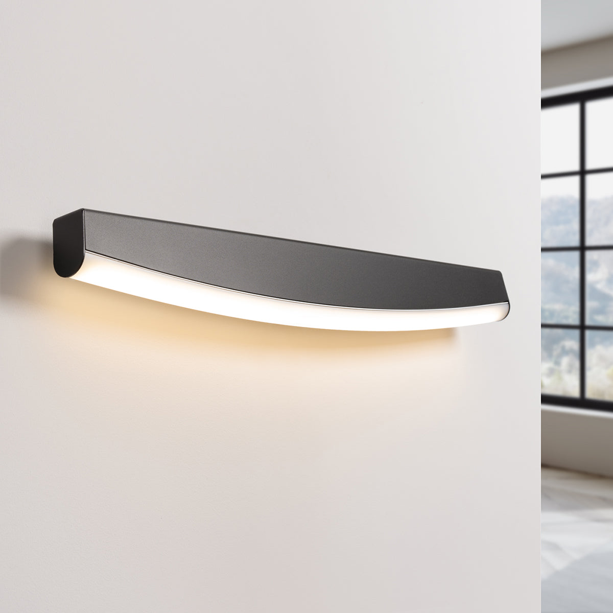 Modern Black LED Wall Sconce - 8W 3000K - Arc Design - 60x5.5x7 cm