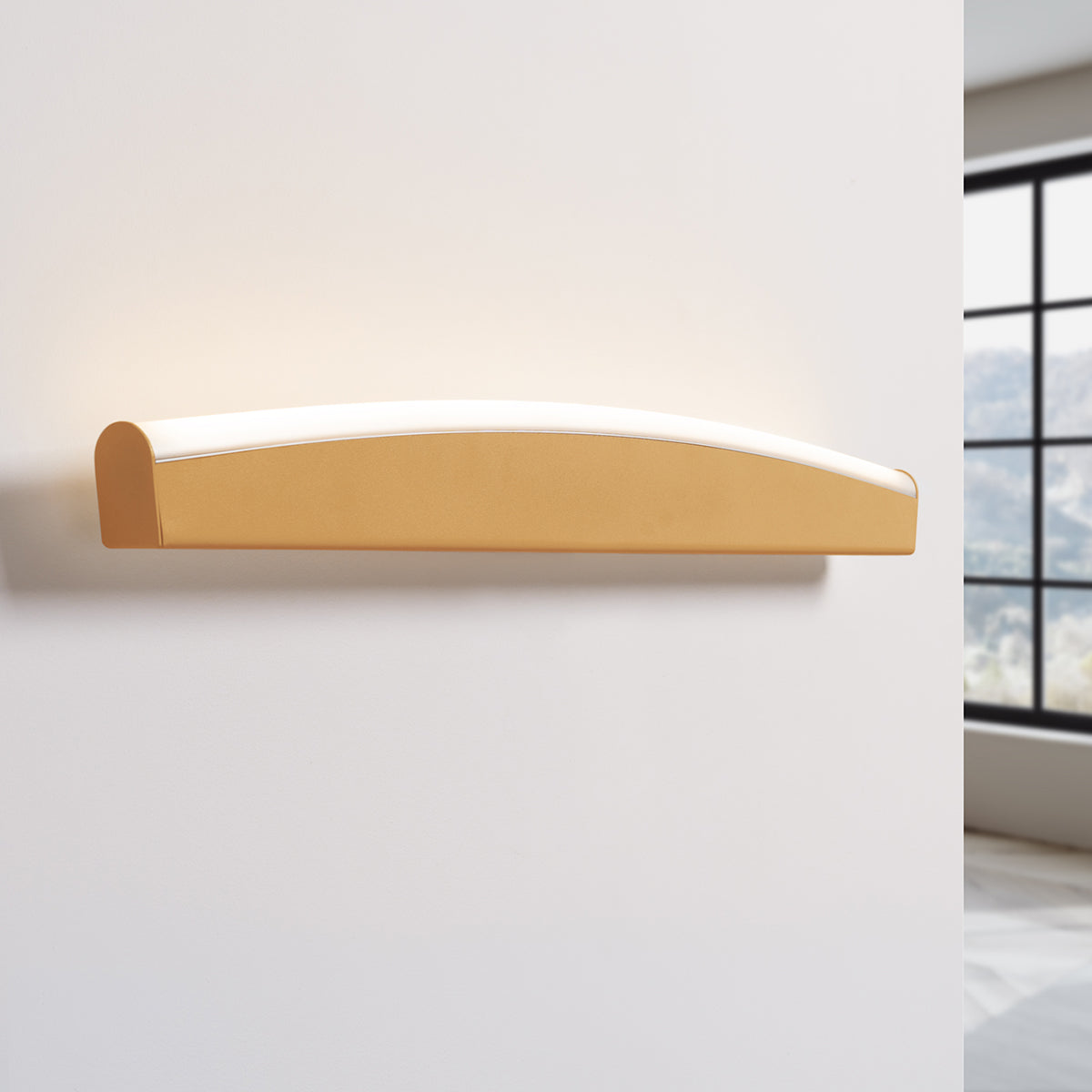 Modern Gold LED Wall Sconce - 8W 3000K - Arc Design - Aluminum & PVC - 60x5.5x7 cm