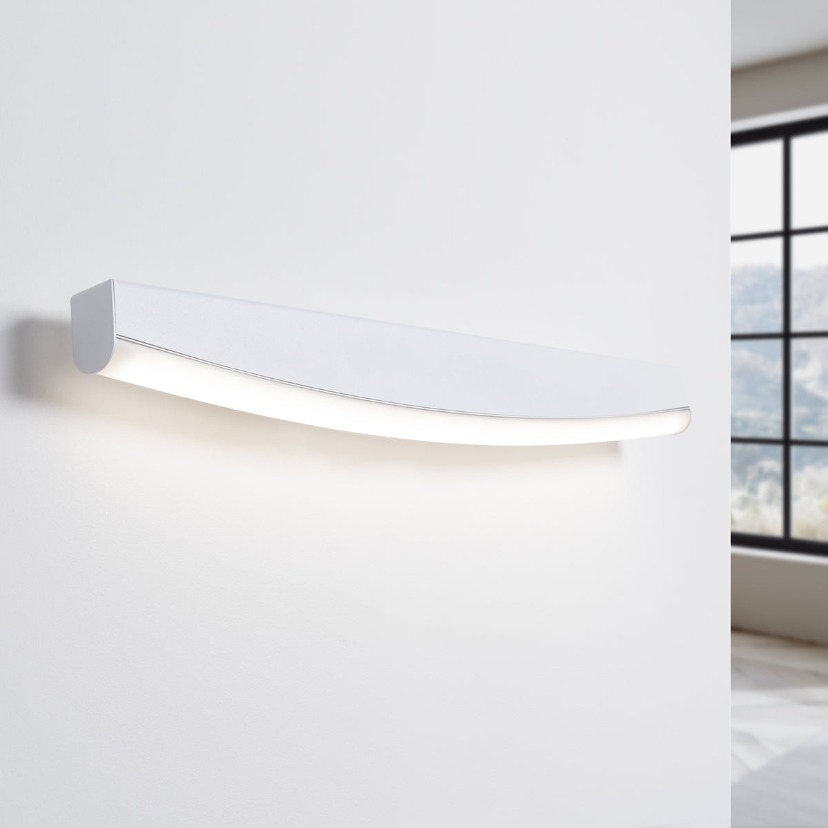 Modern White LED Wall Sconce - 8W 4000K - Arc Design - Aluminum & PVC - 60x5.5x7 cm