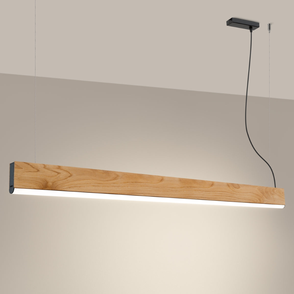 LYKKE Pendant Lamp - Oak Wood - 36W LED 4000K - Modern Rectangular Design - 150x3.5x150 cm