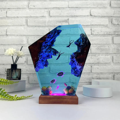 Ocean-Themed Night Light - Resin 3D Effect Lamp with USB Plug-In, Multicolor & Dimmable Lighting Options for Relaxation or Decor