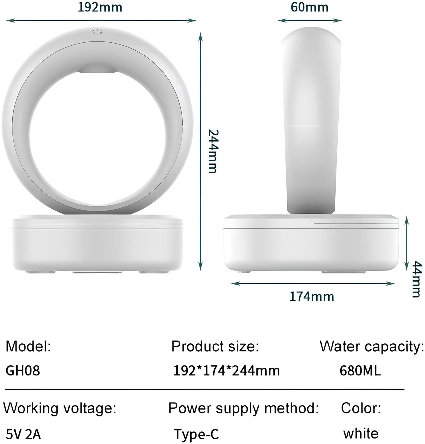 Anti-Gravity Humidifier – Levitating Water Droplets – Soft Mist & LED Light – USB-C Powered – 680ml Capacity