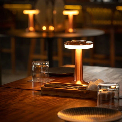 Retro Bar Table Lamp - Timeless Elegance - Dimmable LED Lighting - Cordless Design - Metallic Finish