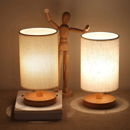 Organic Glow Lamp – Natural Wood & Cloth – Dimmable & Remote Control – USB Powered – Adjustable Light Settings (Warm, Natural, Cool)