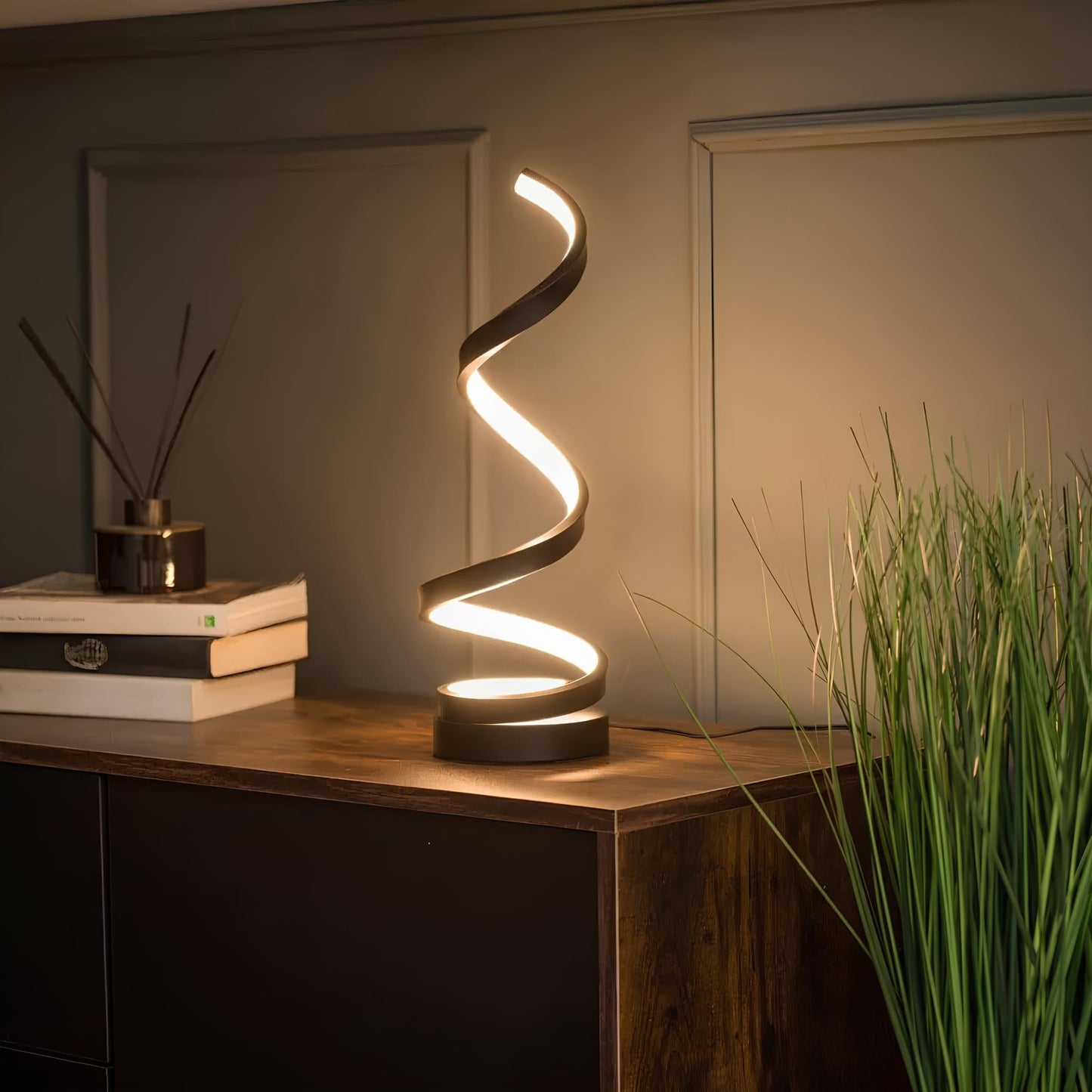 Spiral Table Lamp - Modern LED Lamp - Dimmable Brightness - Warm/Natural/Cool White - USB-Powered Lighting - Iron + Silicone Design