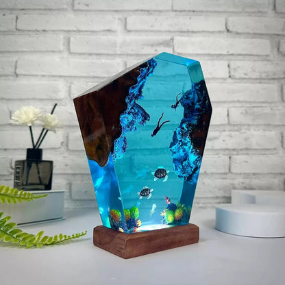 Ocean-Themed Night Light - Resin 3D Effect Lamp with USB Plug-In, Multicolor & Dimmable Lighting Options for Relaxation or Decor