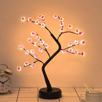 Plum Blossom Tree Lamp - Warm White LED Light - Adjustable Branches - USB/Battery Powered