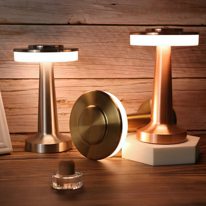 Retro Bar Table Lamp - Timeless Elegance - Dimmable LED Lighting - Cordless Design - Metallic Finish