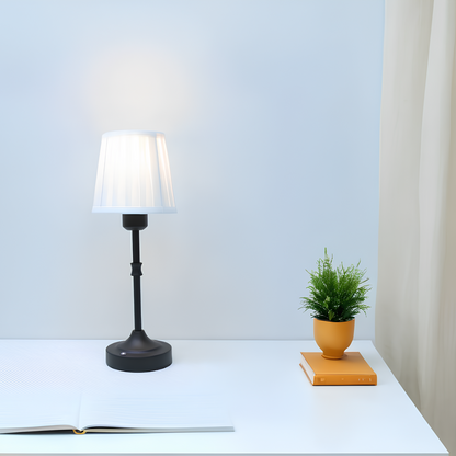 Classical Grace Table Lamp - Rechargeable & Wireless - Dimmable with 3 Lighting Colors - Sturdy Iron Frame & Pleated Fabric Shade - 8-12 Hours Battery Life