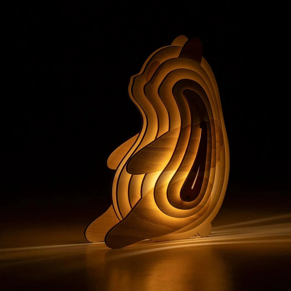 Wooden Animal Light - DIY 3D Puzzle Lamp - Rechargeable - Sensor Control - Warm White Light - Unique Basswood Design - Captivating Home Decor