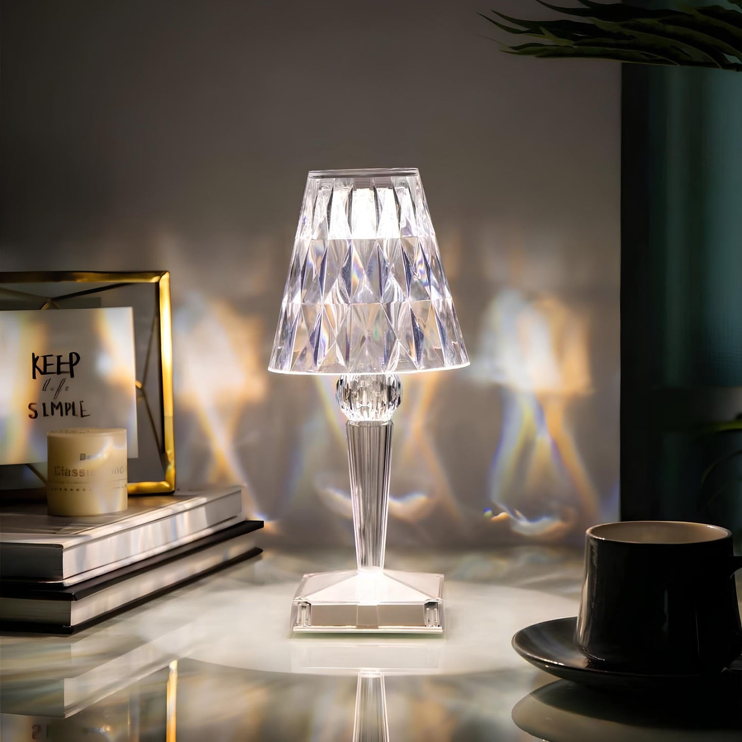 Sparkling Crystal Lamp - Rechargeable LED Table Lamp with Touch Control - 3 Lighting Modes - Elegant Acrylic Design for Home Décor