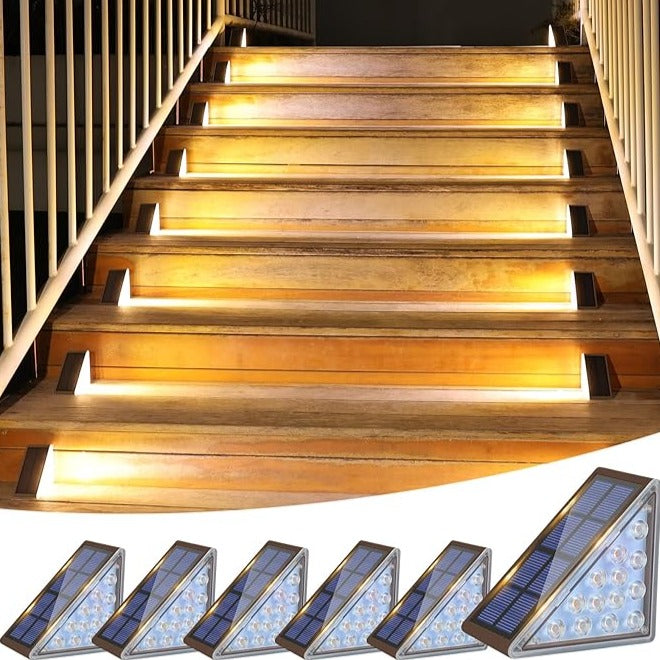 Solar Powered Stair Lights - No Wiring Needed - Waterproof - Solar-Powered LEDs - Easy Installation - 8-10 Hours Illumination - Warm White Glow.