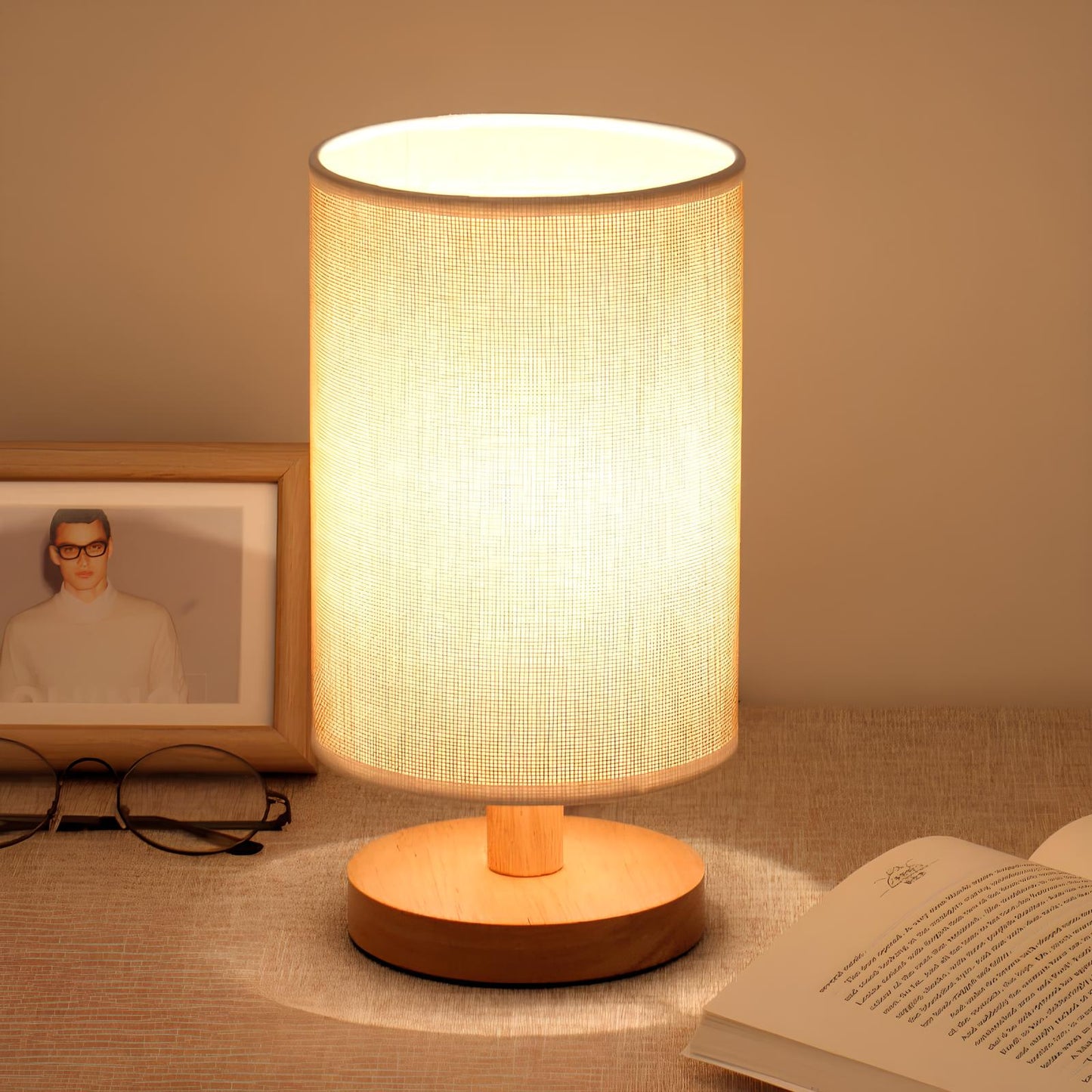 Organic Glow Lamp – Natural Wood & Cloth – Dimmable & Remote Control – USB Powered – Adjustable Light Settings (Warm, Natural, Cool)