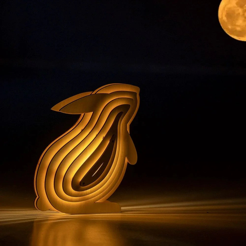 Wooden Animal Light - DIY 3D Puzzle Lamp - Rechargeable - Sensor Control - Warm White Light - Unique Basswood Design - Captivating Home Decor