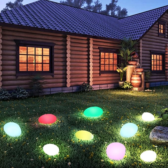 Cobblestone Garden Light - Weather-Resistant & Cordless - 16 Color Options with Remote Control - LED Bulbs - 10-16 Hours Wireless Illumination