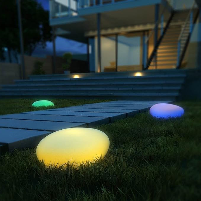 Cobblestone Garden Light - Weather-Resistant & Cordless - 16 Color Options with Remote Control - LED Bulbs - 10-16 Hours Wireless Illumination